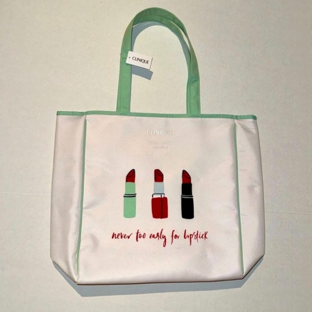 Clinique x Kate Spade Women's Tote Bag Never Too Early For Lipstick White